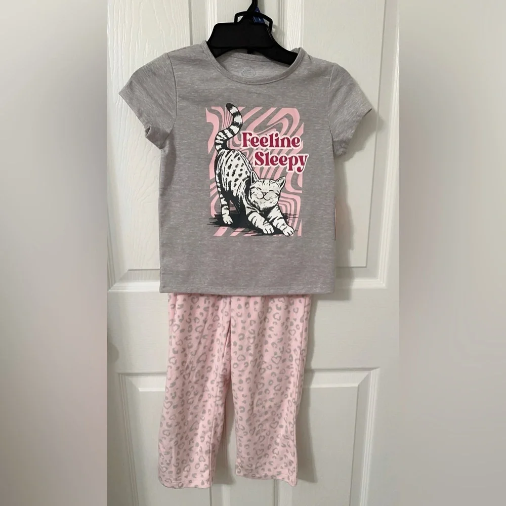 Wonder Nation Gray and Pink Cat Pajama Set